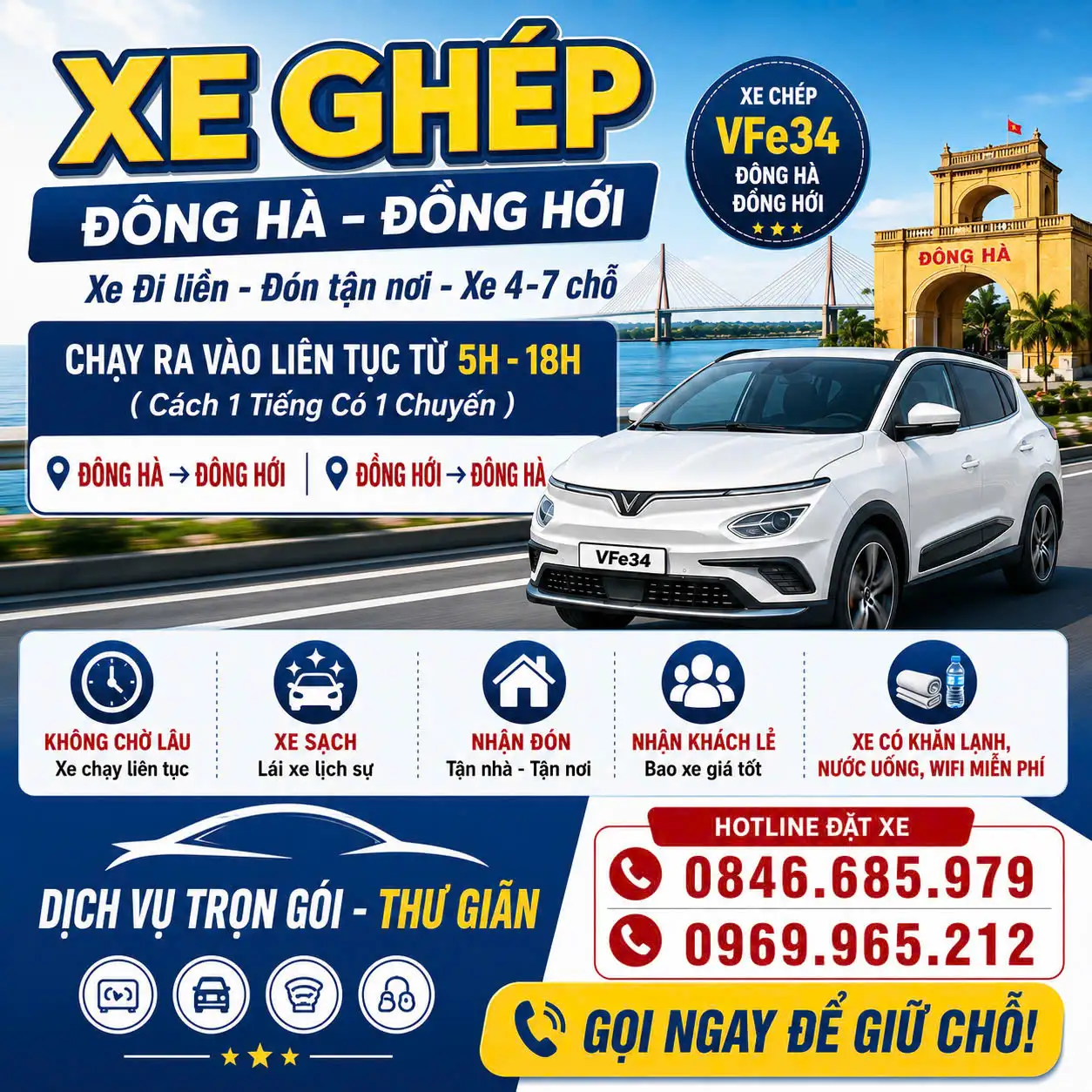 Lịch xe ghép Đông Hà – Đồng Hới hôm nay | Có xe sáng sớm, chiều và tối