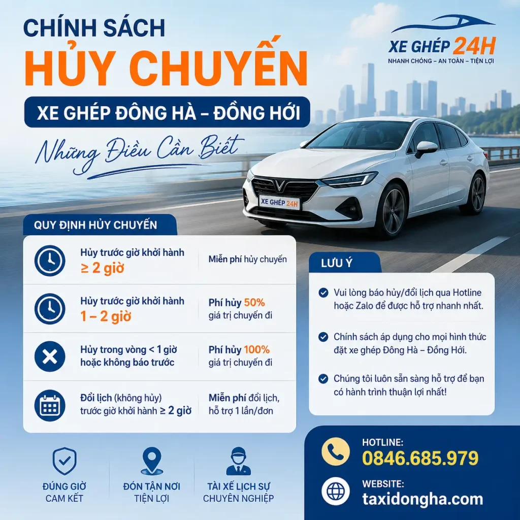 Chính Sách Hủy Chuyến Xe Ghép Đông Hà – Đồng Hới: Những Điều Cần Biết
